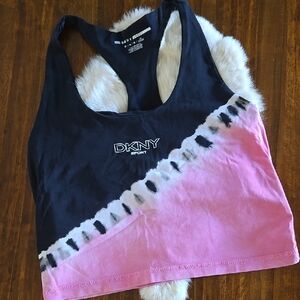 DKNY Sport Black and Pink Tie-Dye Tank Top